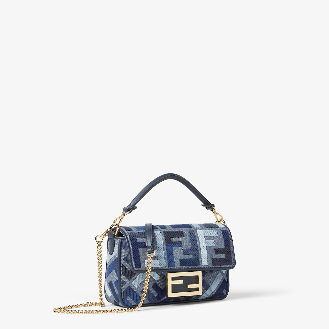 FENDI Baguette® Mini Blue canvas bag with FF embroidery - Image 4